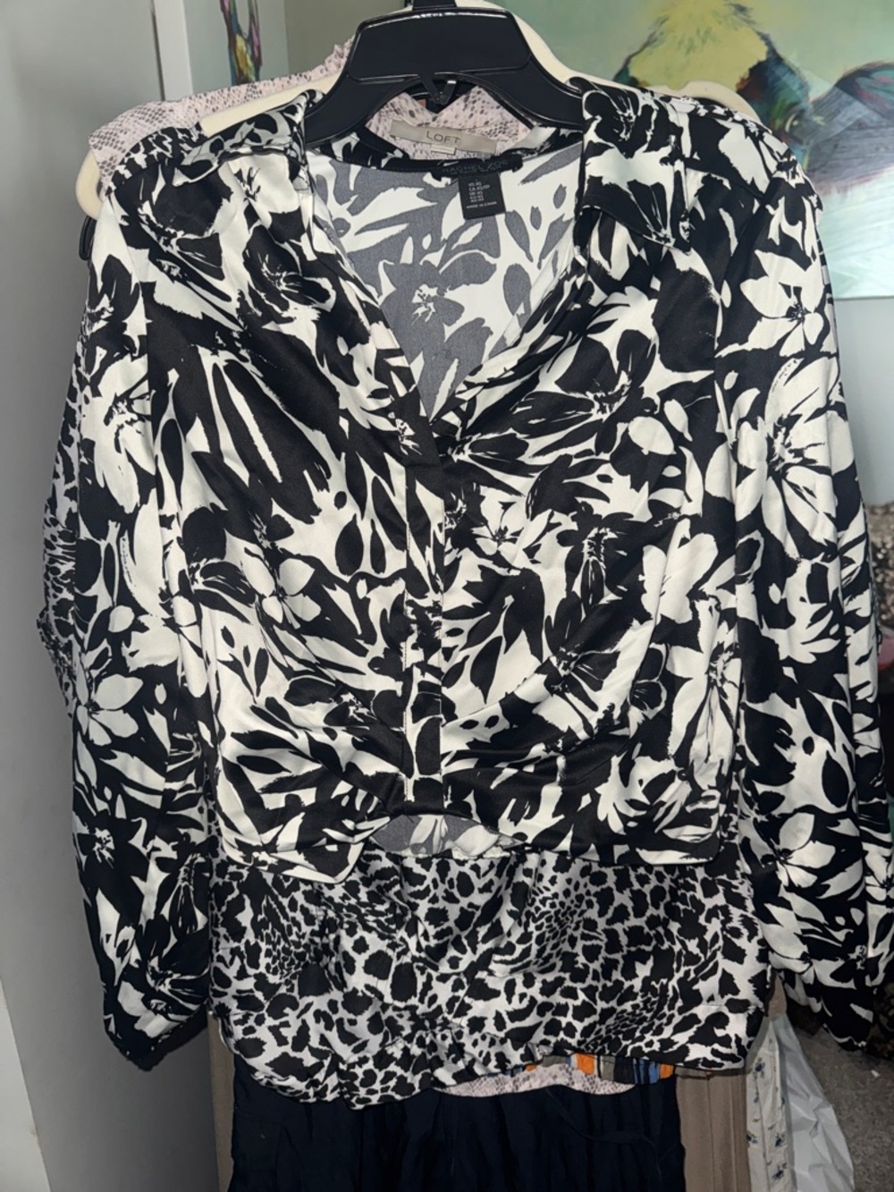Rachel Zoe Black and White Floral Tie-Front Blouse